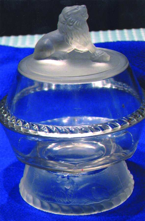 Lion Clear 7" Length Oval Covered Compote by Gillinder-1