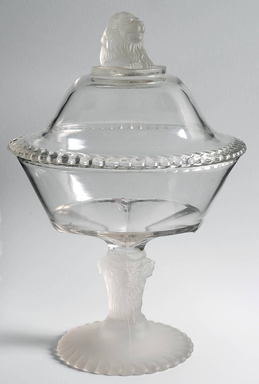Lion Clear 12" Tall Compote & Lid by Gillinder-1