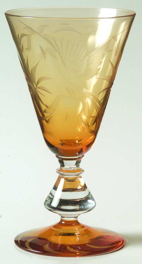 Bird of Paradise (Stem 896, Amber Stem) Wine Glass by Glastonbury - Lotus-1