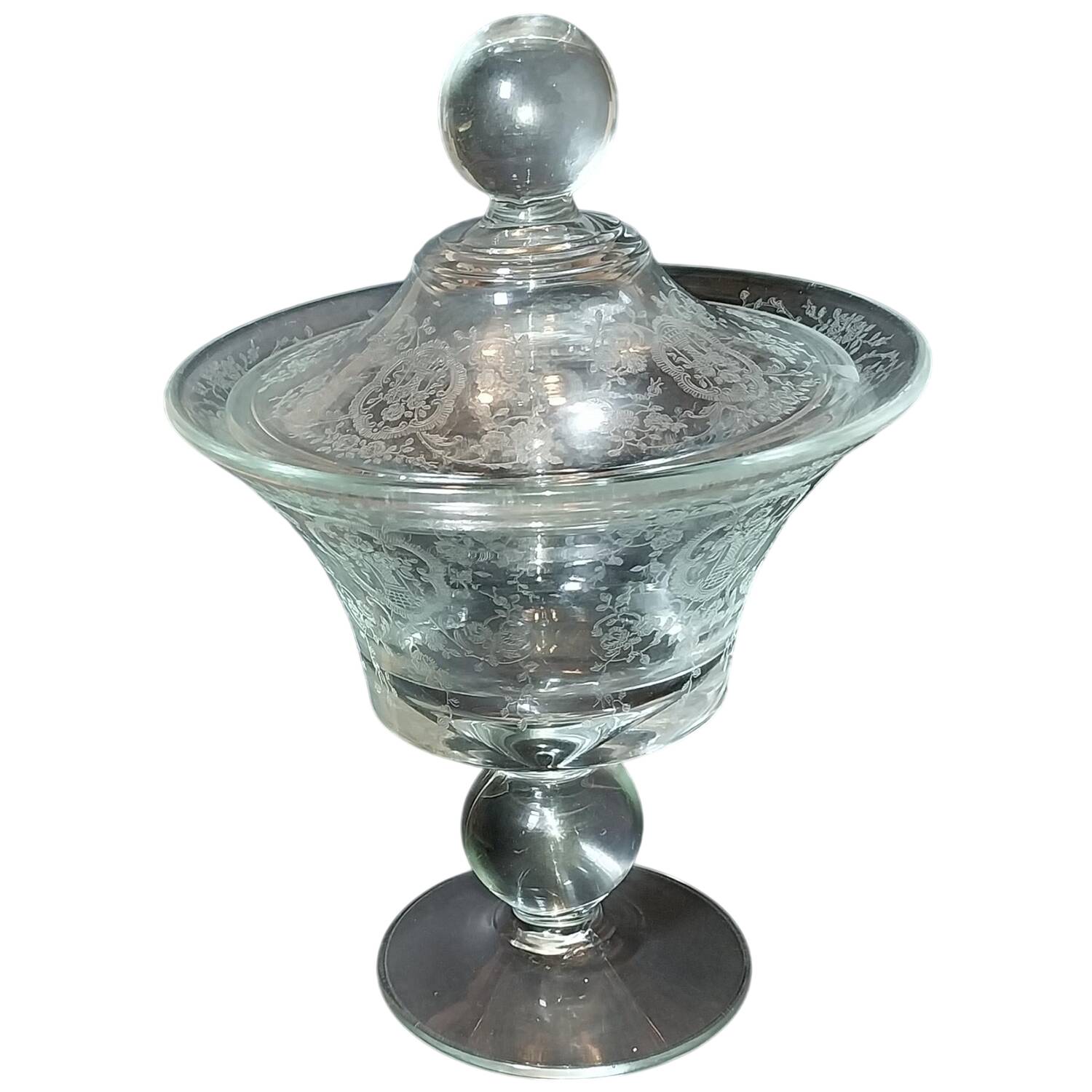 Bridal Bouquet (Stem #35) Footed Candy Dish & Lid by Glastonbury - Lotus-1