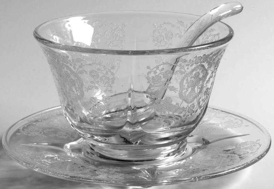 Bridal Bouquet (Stem #35) Mayonnaise Bowl, Underplate and Ladle by Glastonbury - Lotus-1