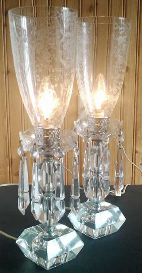 Bridal Bouquet (Stem #35) Electric Lamp w/Glass Shade, Bobeche & 8 Prisms by Glastonbury - Lotus-1