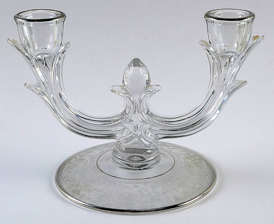 Brocade Silver (Stem L31) Double Light Candlestick by Glastonbury - Lotus-1