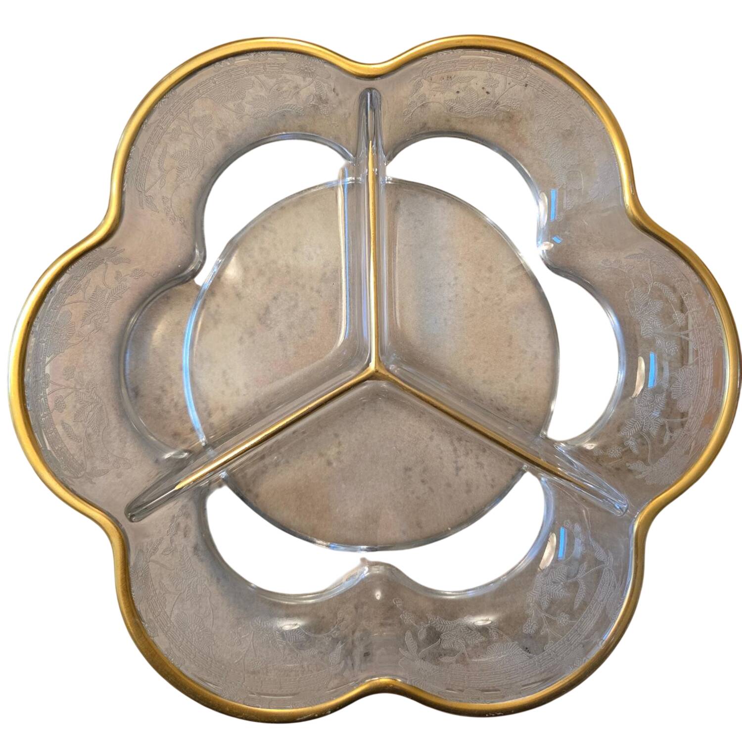 Buttercup (Gold Trim, Stem 86) 3 Part Relish Dish by Glastonbury - Lotus-1
