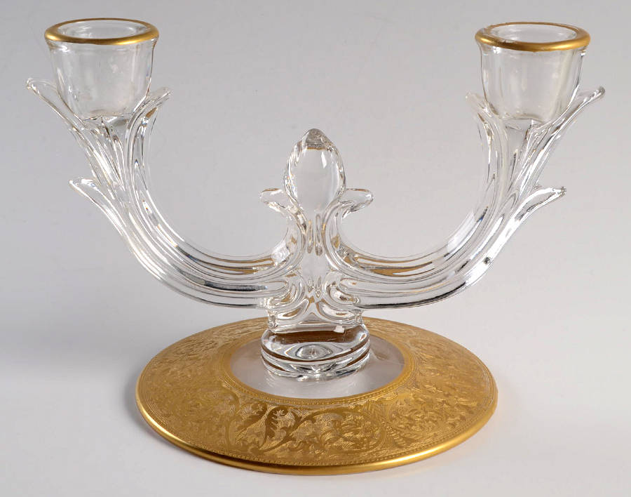 Georgian Gold Double Light Candlestick by Glastonbury - Lotus-1