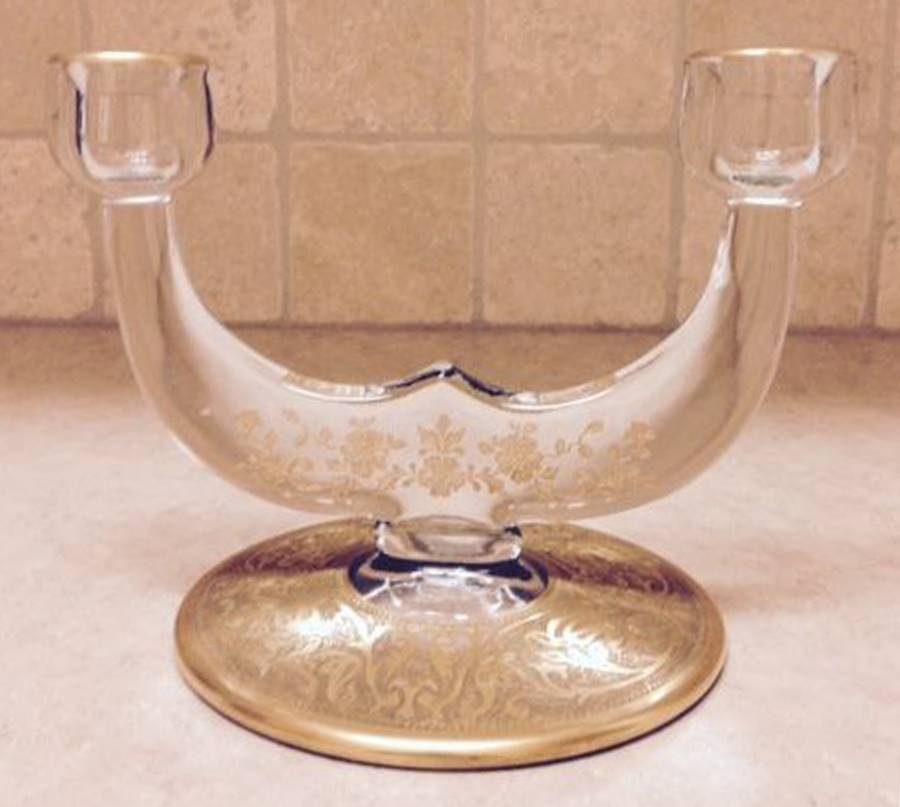 Georgian Gold Double Light Candlestick by Glastonbury - Lotus-1