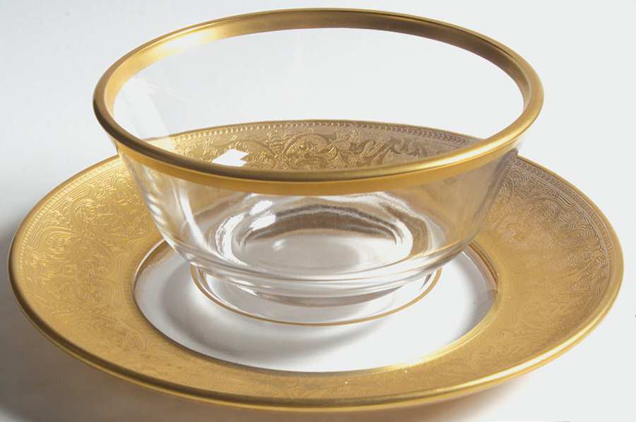 Georgian Gold Mayonnaise Bowl and Underplate by Glastonbury - Lotus-1