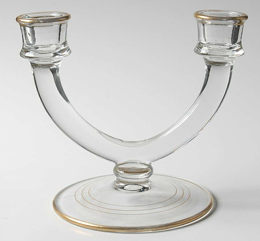Gold Band (Decoration A, Stem #78) Double Light Candlestick by Glastonbury - Lotus-1