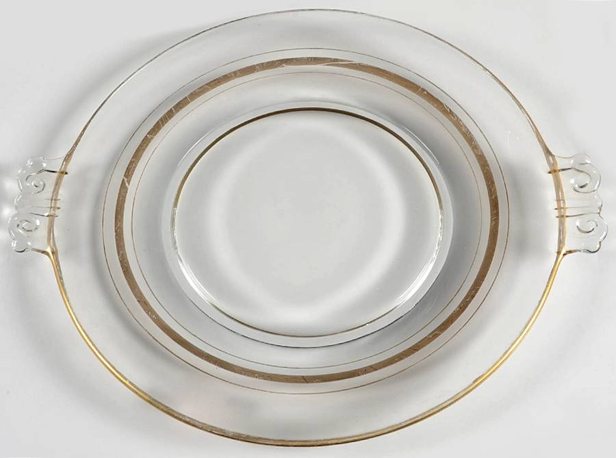 Gold Band (Decoration A, Stem #78) Handled Cake Plate by Glastonbury - Lotus-1