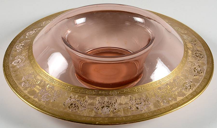 Grecian (Pink Stem) 13" Rolled Edge Bowl by Glastonbury - Lotus-1