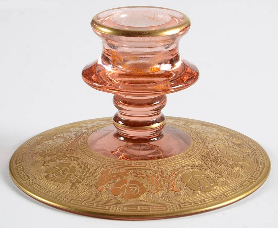 Grecian (Pink Stem) Single Light Candlestick by Glastonbury - Lotus-1
