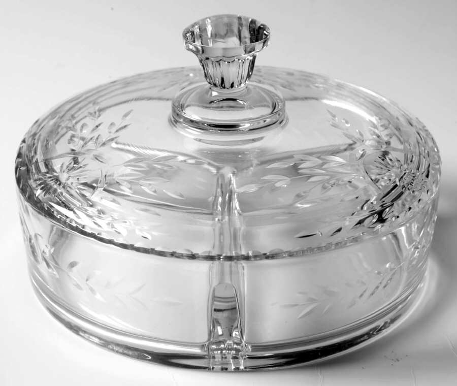 Hostess (Stem 75, Cut 17) 3-Part Candy Box with Lid by Glastonbury - Lotus-1