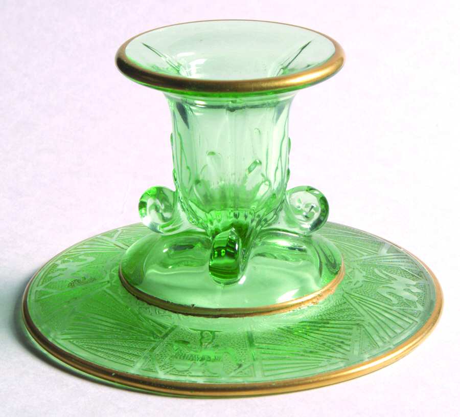 La Furiste Green (Gold Trim) Single Light Candlestick by Glastonbury - Lotus-1