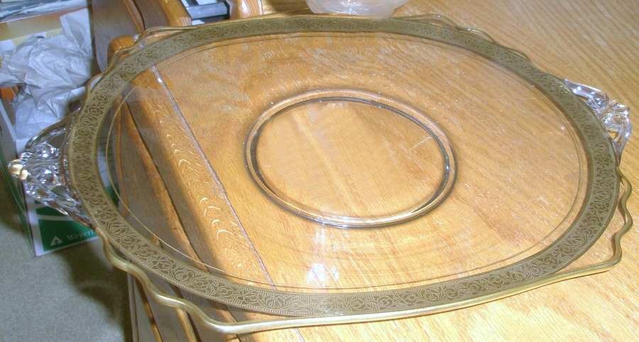 Rambler Rose 1125 Gold Handled Cake Plate by Glastonbury - Lotus-1