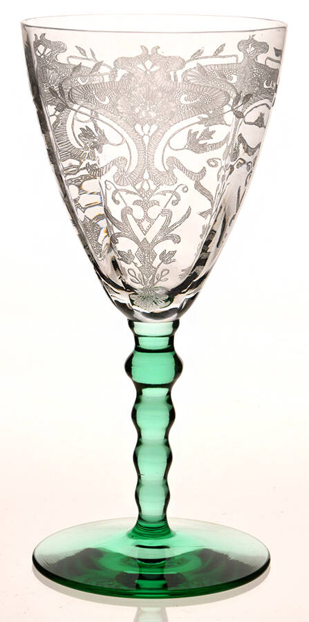 Revere (Stem 24, Green Stem) Water Goblet by Glastonbury - Lotus-1