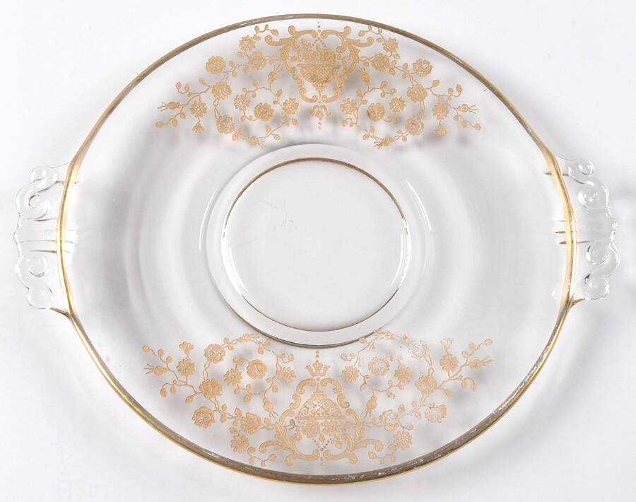 Rose Bud (Gold Encrusted, Stem 86) Handled Cake Plate by Glastonbury - Lotus-1