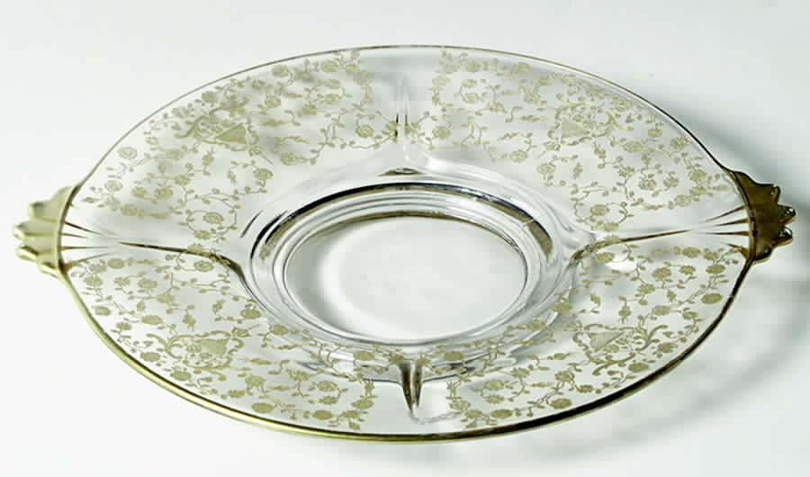 Rose Bud (Gold Encrusted, Stem 86) 2 Handled Plate by Glastonbury - Lotus-1