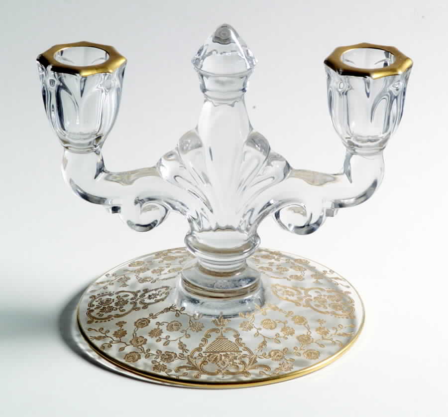 Rose Bud (Gold Encrusted, Stem 86) Double Light Candlestick by Glastonbury - Lotus-1