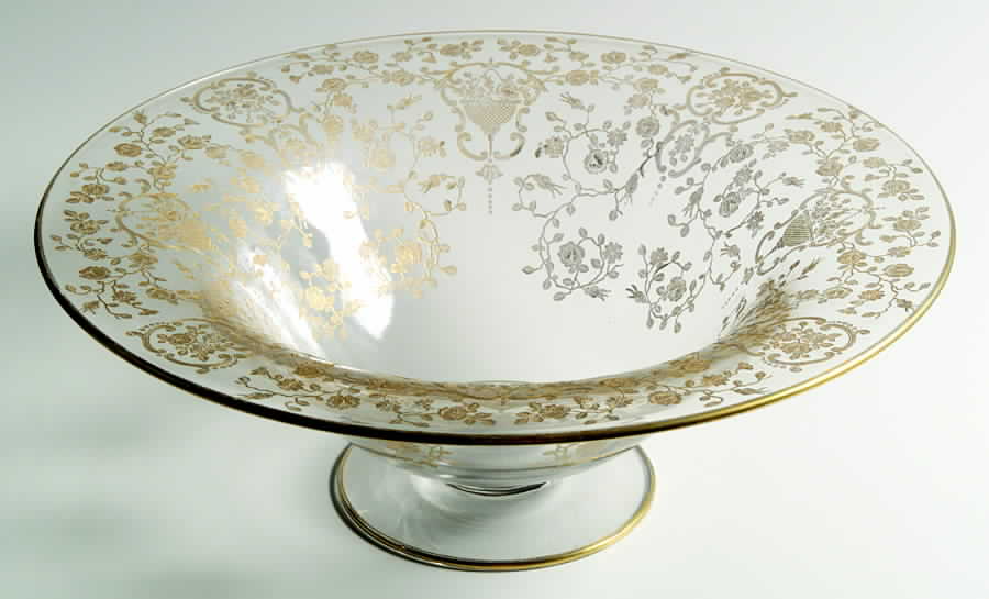 Rose Bud (Gold Encrusted, Stem 86) 13" Round Footed Flared Bowl by Glastonbury - Lotus-1