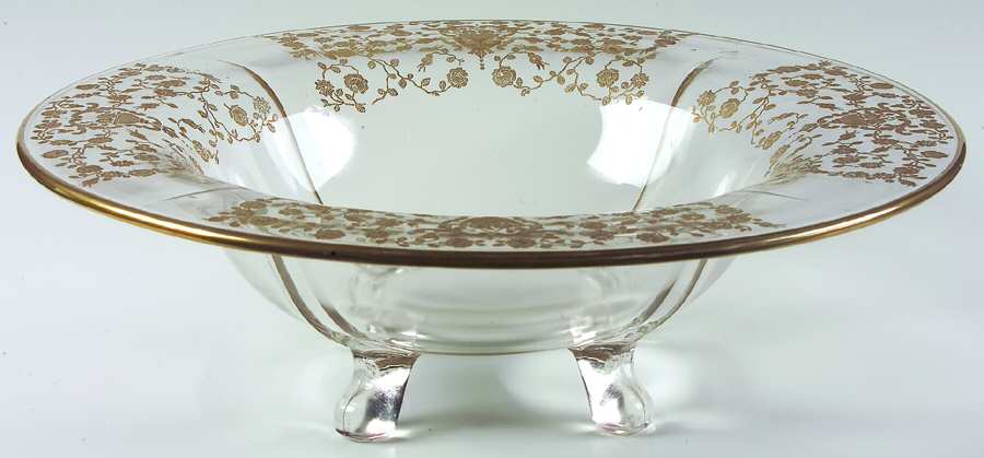 Rose Bud (Gold Encrusted, Stem 86) 12" 4-Toed Footed Bowl by Glastonbury - Lotus-1