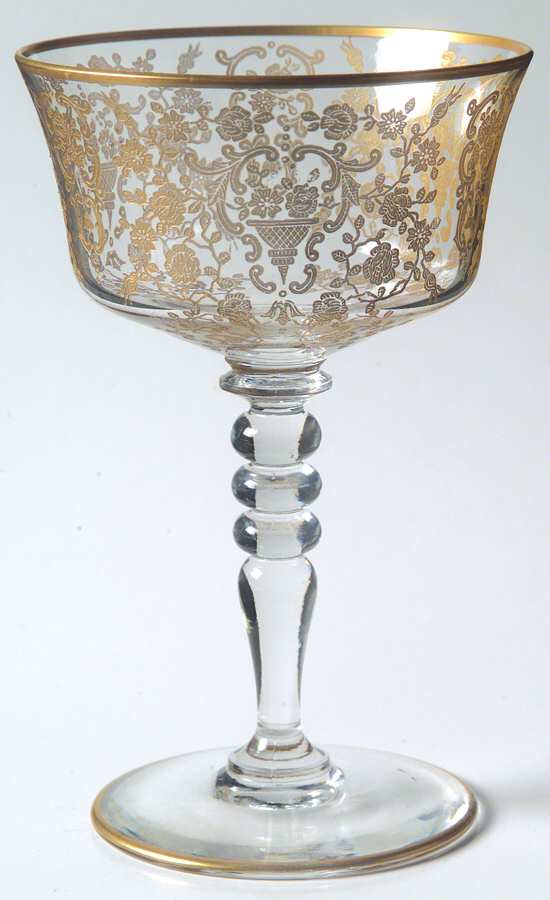 Rose Bud (Gold Encrusted, Stem 86) Champagne/Tall Sherbet by Glastonbury - Lotus-1