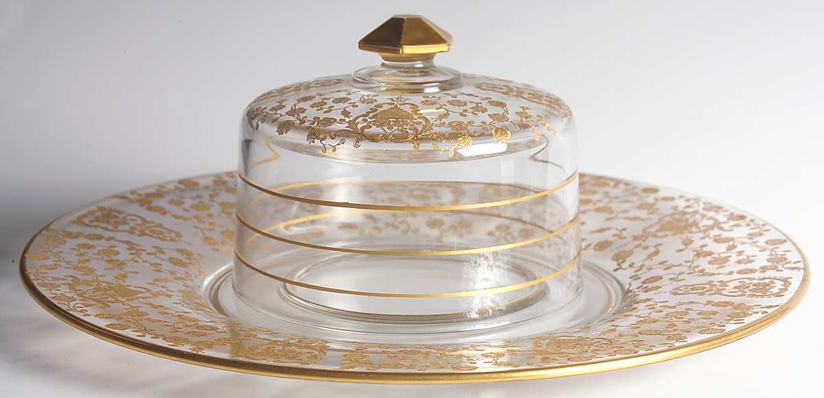 Rose Bud (Gold Encrusted, Stem 86) Cheese & Cracker Set by Glastonbury - Lotus-1