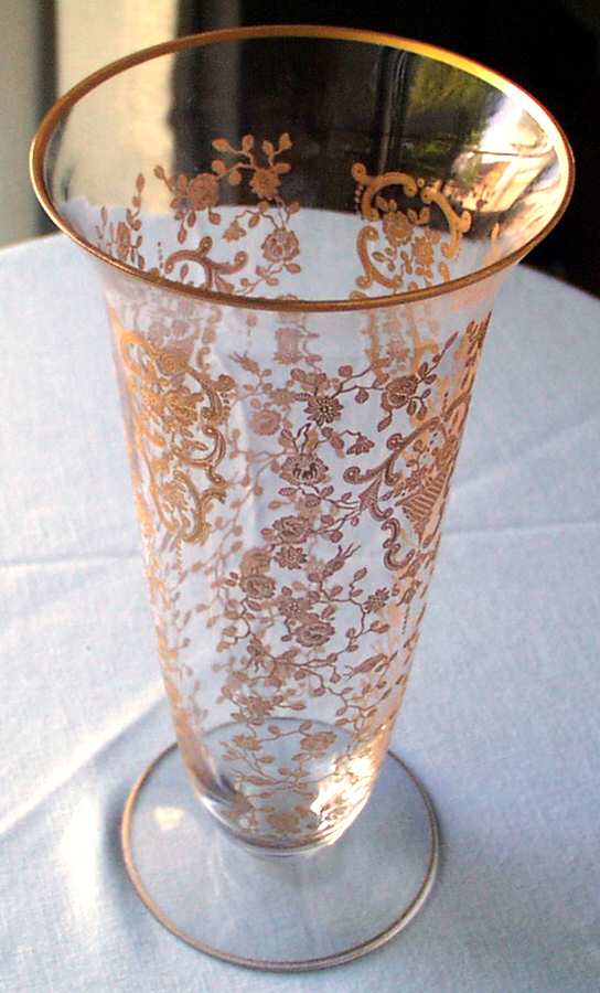 Rose Bud (Gold Encrusted, Stem 86) 10" Flower Vase by Glastonbury - Lotus-1