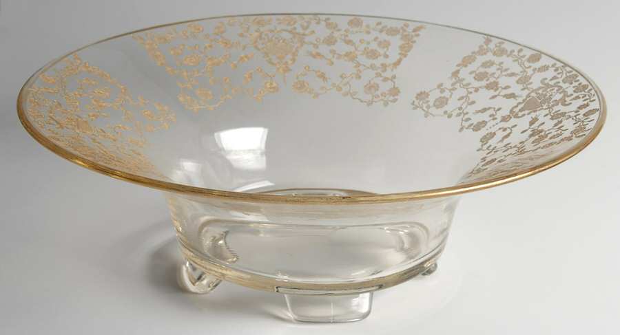 Rose Bud (Gold Encrusted, Stem 86) 11" 4-Toed Footed Bowl by Glastonbury - Lotus-1