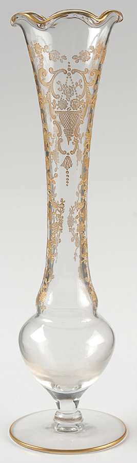 Rose Bud (Gold Encrusted, Stem 86) 9" Footed Bud Vase by Glastonbury - Lotus-1