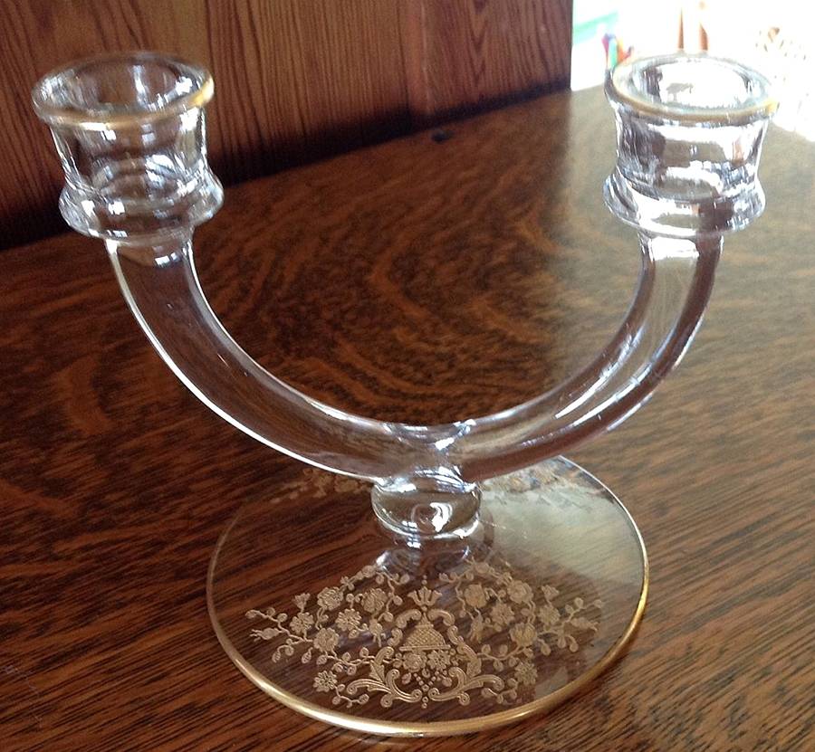 Rose Bud (Gold Encrusted, Stem 86) Double Light Candlestick by Glastonbury - Lotus-1