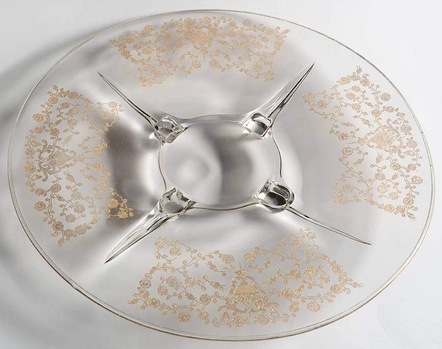 Rose Bud (Gold Encrusted, Stem 86) 13" 4-Toed Plate by Glastonbury - Lotus-1