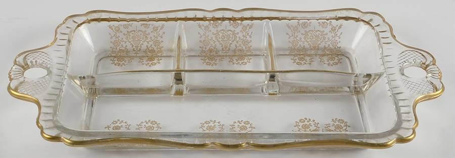 Rose Bud (Gold Encrusted, Stem 86) 13" Rectangular 4 Part Celery/Relish by Glastonbury - Lotus-1