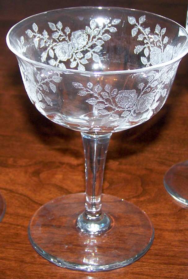 Rose (Stem #26, Etch) Champagne/Tall Sherbet by Glastonbury - Lotus-1