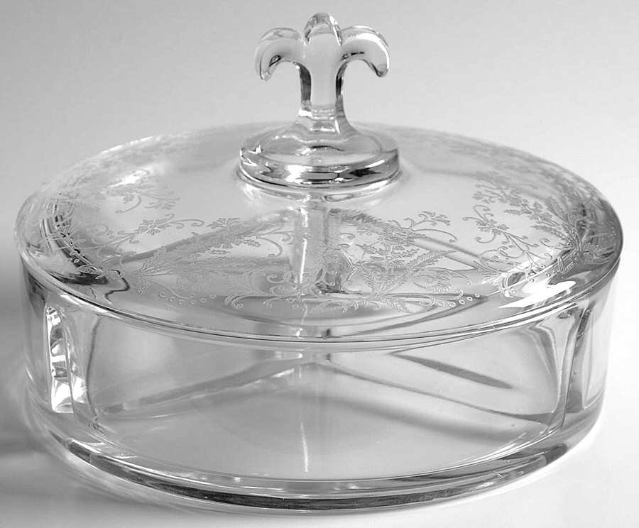 Vesta Clear (Stem 75) 3-Part Candy Box with Lid by Glastonbury - Lotus-1