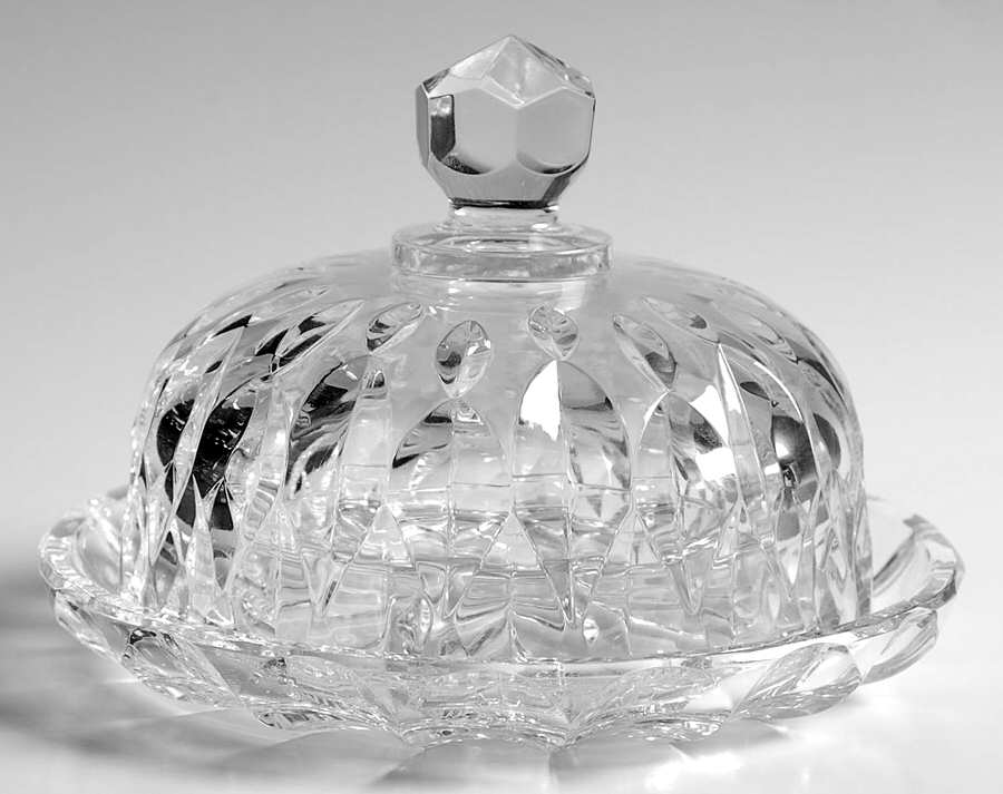 Chantilly (Vertical Cuts) Round Covered Butter by Gorham Crystal-1