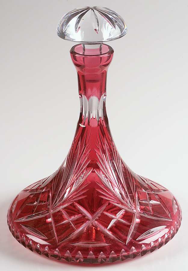 Cherrywood Clear Ruby Ships Decanter & Stopper by Gorham Crystal-1
