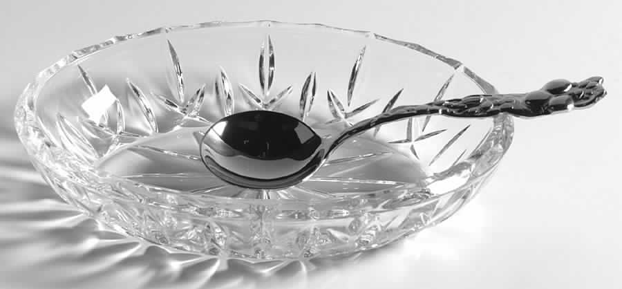 Lady Anne Cranberry Set (Bowl & Spoon/Server Metal) by Gorham Crystal-1