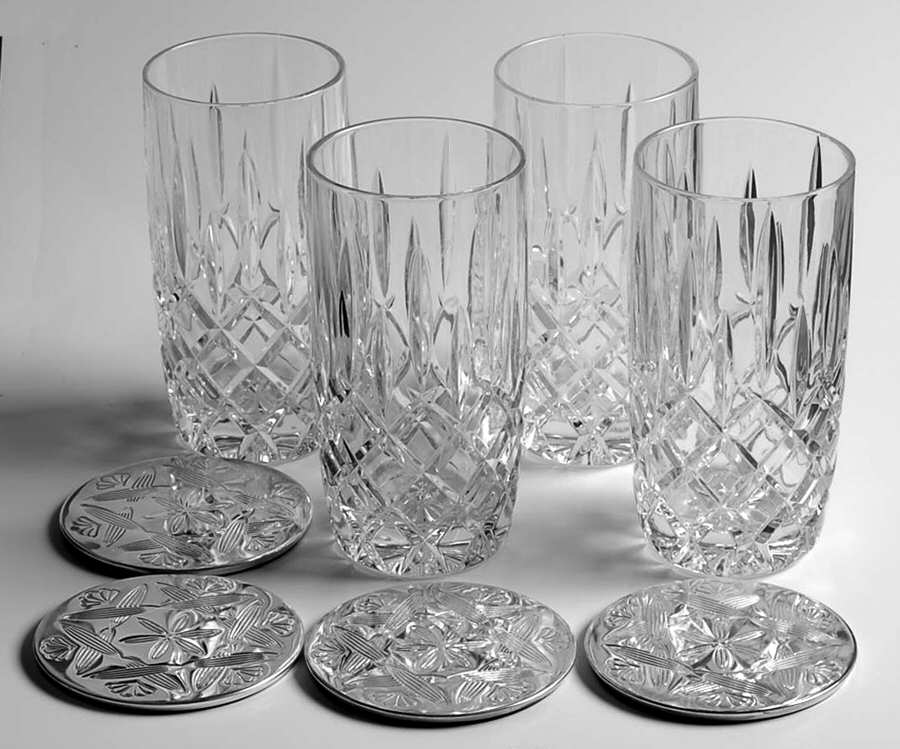 Lady Anne Highball w/Silverplate Coaster - Set of 4 by Gorham Crystal-1