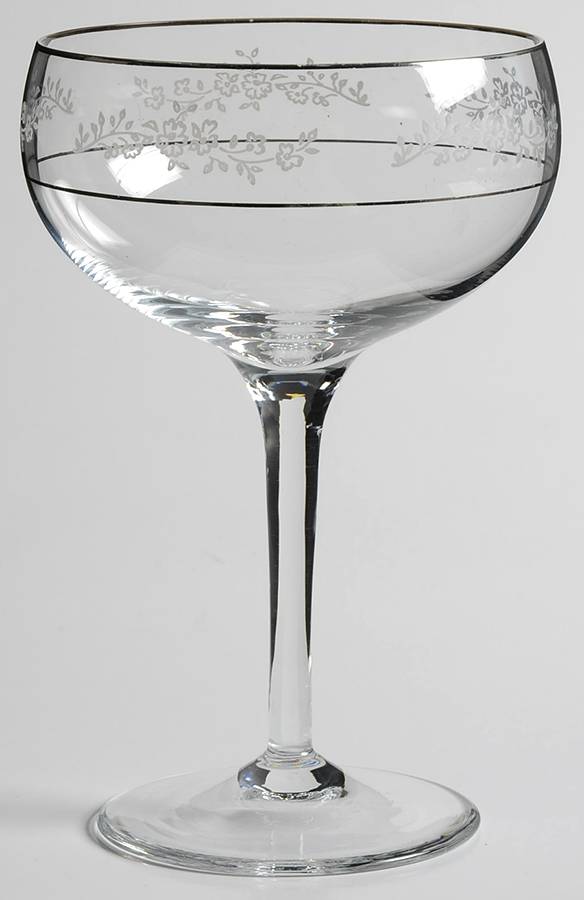Rondelle (Etched Bowl, Platinum Trim) Champagne/Tall Sherbet by Gorham Crystal-1