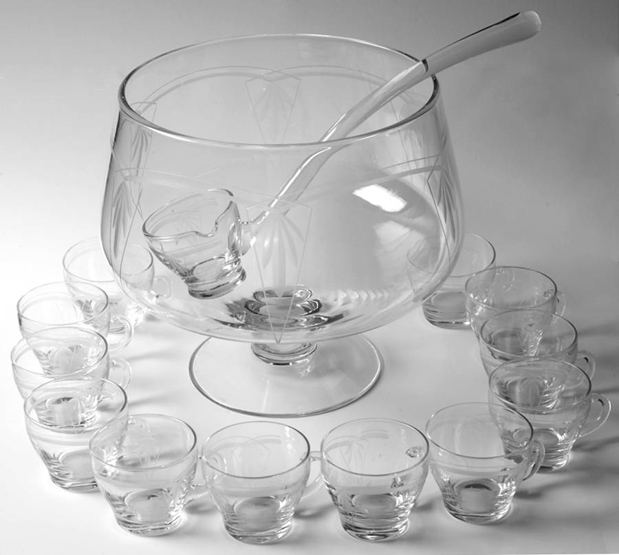 2010-7 (14 Pc) Punch Set (Punch Bowl,12 Cups, Ladle) by Glastonbury - Lotus-1