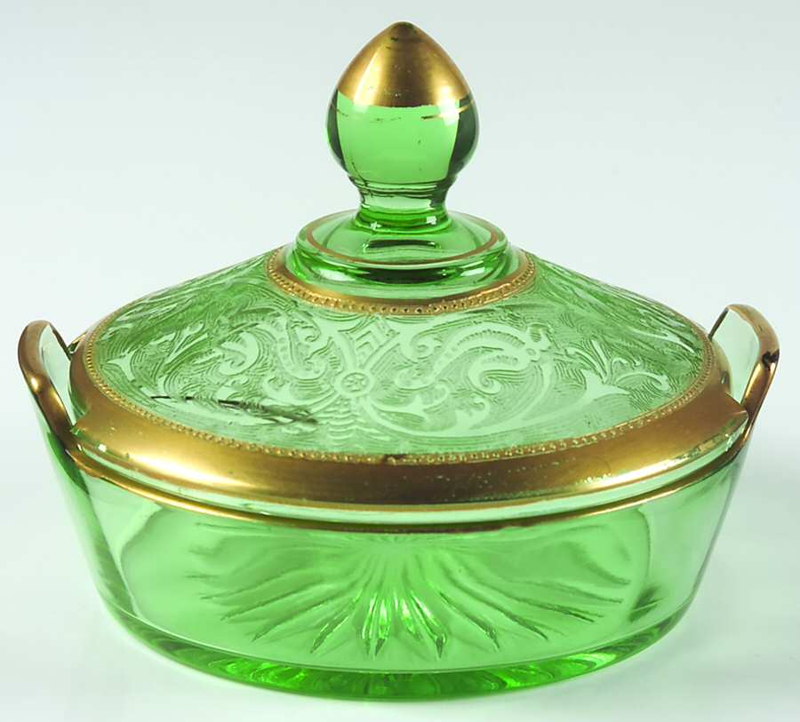 Decoration 889 Green (Gold Trim) Lemon Dish & Lid by Glastonbury - Lotus-1