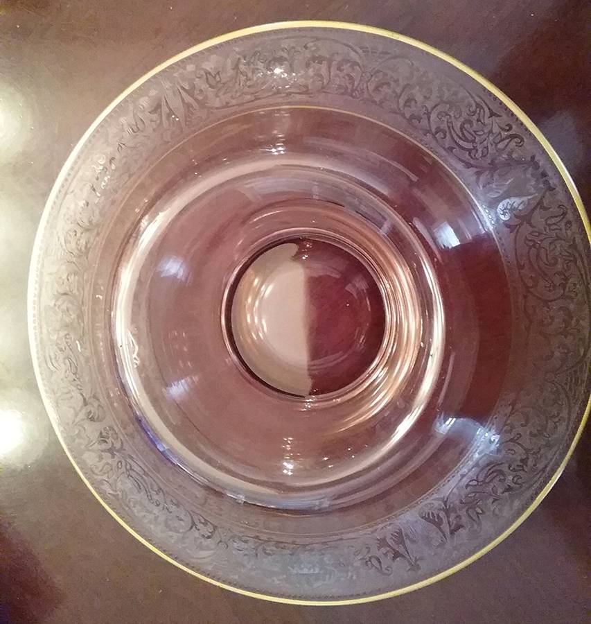 Decoration 889 Rose (Gold Trim) 13" Rolled Edge Bowl by Glastonbury - Lotus-1