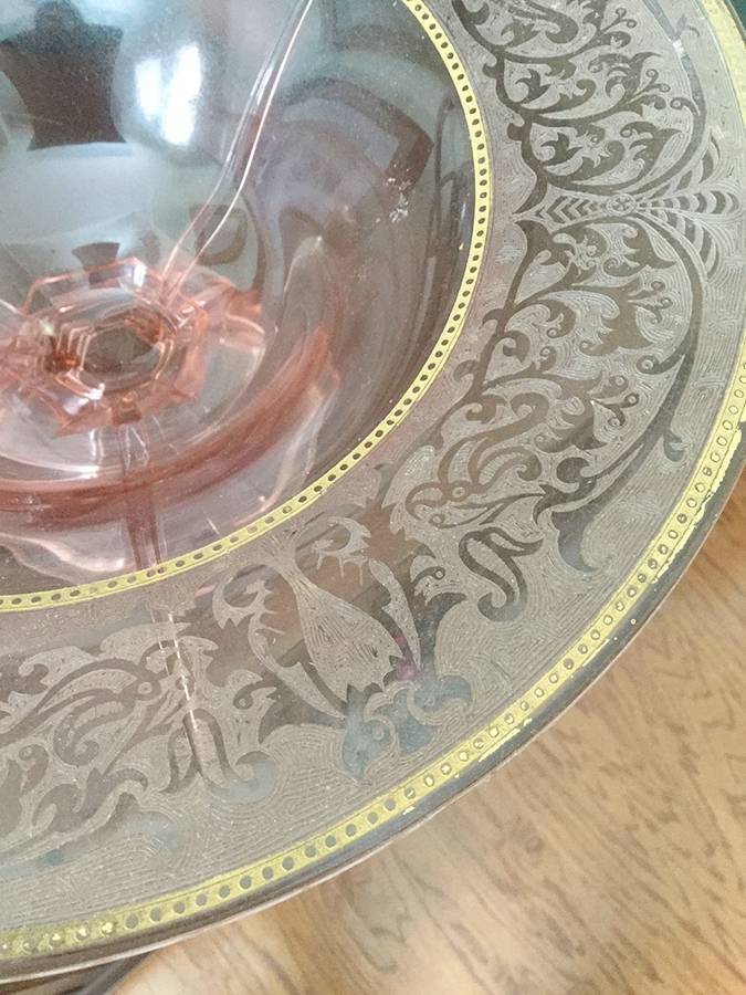 Decoration 889 Rose (Gold Trim) 12" Footed Bowl by Glastonbury - Lotus-1