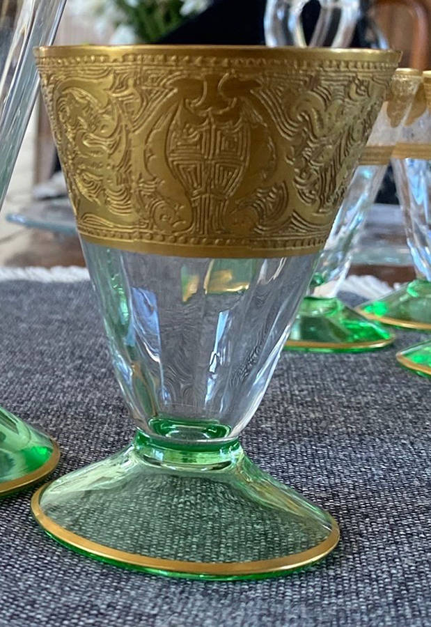 Decoration 889 Green (Gold Encrusted) 2 1/2 Oz Footed Tumbler by Glastonbury - Lotus-1