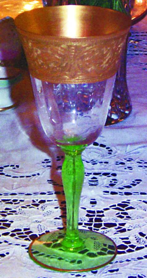 Decoration 889 Green (Gold Encrusted) Water Goblet by Glastonbury - Lotus-1