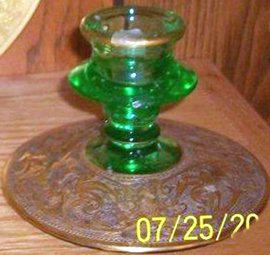 Decoration 889 Green (Gold Encrusted) Single Light Candlestick by Glastonbury - Lotus-1