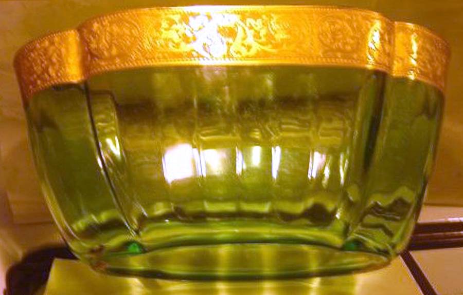 Decoration 889 Green (Gold Encrusted) 10" Oval Bowl by Glastonbury - Lotus-1