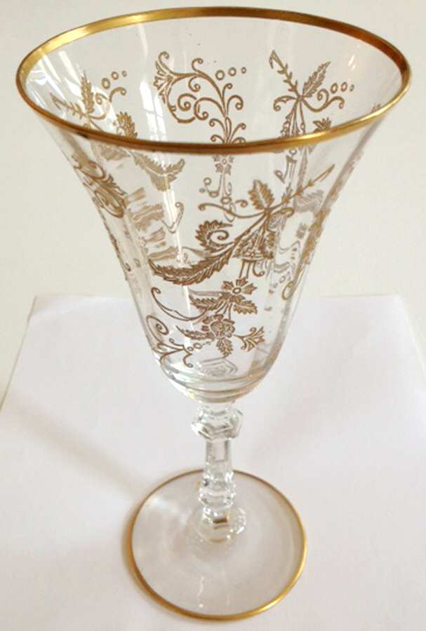 Vesta (Gold Encrusted) Water Goblet by Glastonbury - Lotus-1