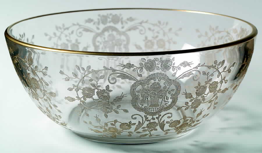 Bridal Bouquet (Gold Encrusted, Stem 35) Salad Bowl by Glastonbury - Lotus-1