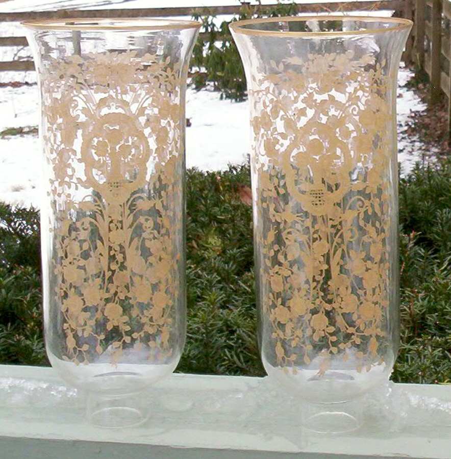 Bridal Bouquet (Gold Encrusted, Stem 35) Globe for Hurricane Lamp by Glastonbury - Lotus-1